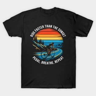 Ride Faster Than The Sunset – Cycling Adventure T-Shirt